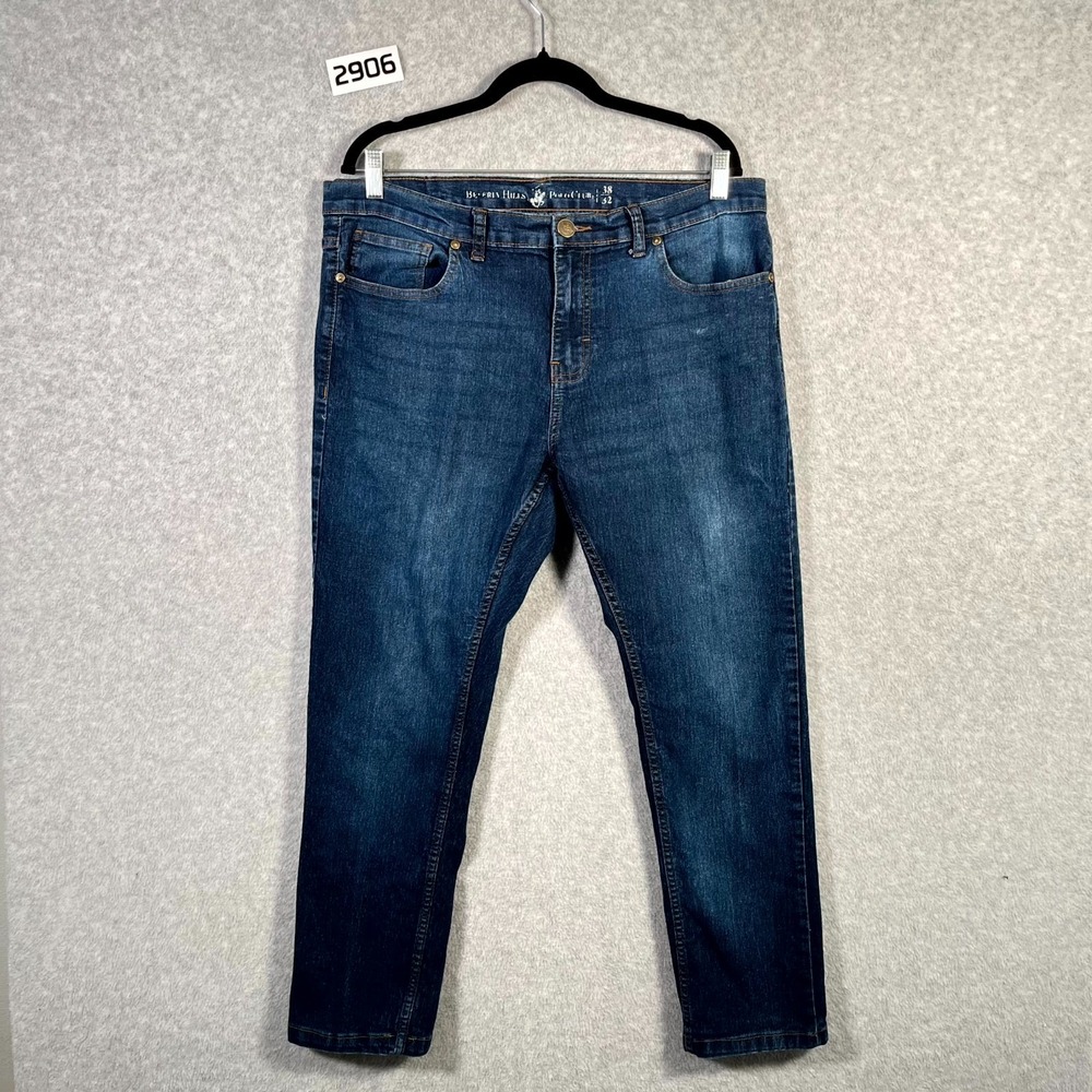 Beverly Hills Polo Club Jeans Mens 38x32 Blue Denim Whiskers Detail Medium Wash